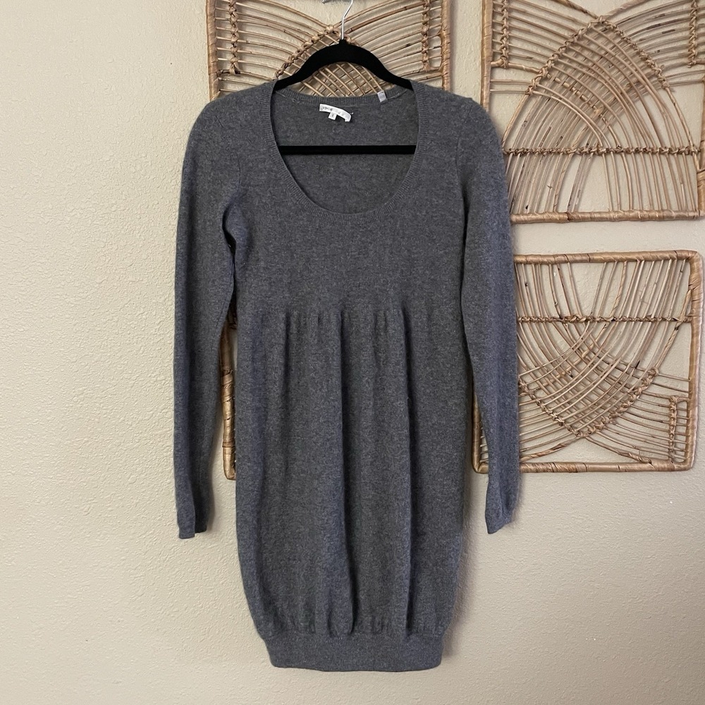 Vince 100% Cashmere Babydoll Long Sleeve‎ Sweater Dress Y2K Phoebe Gray Sz S B27 - Picture 4 of 12